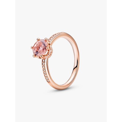 Crown Pandora Rose ring with blush pink crystal and clear cubic zircon