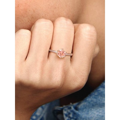 Crown Pandora Rose ring with blush pink crystal and clear cubic zircon 2