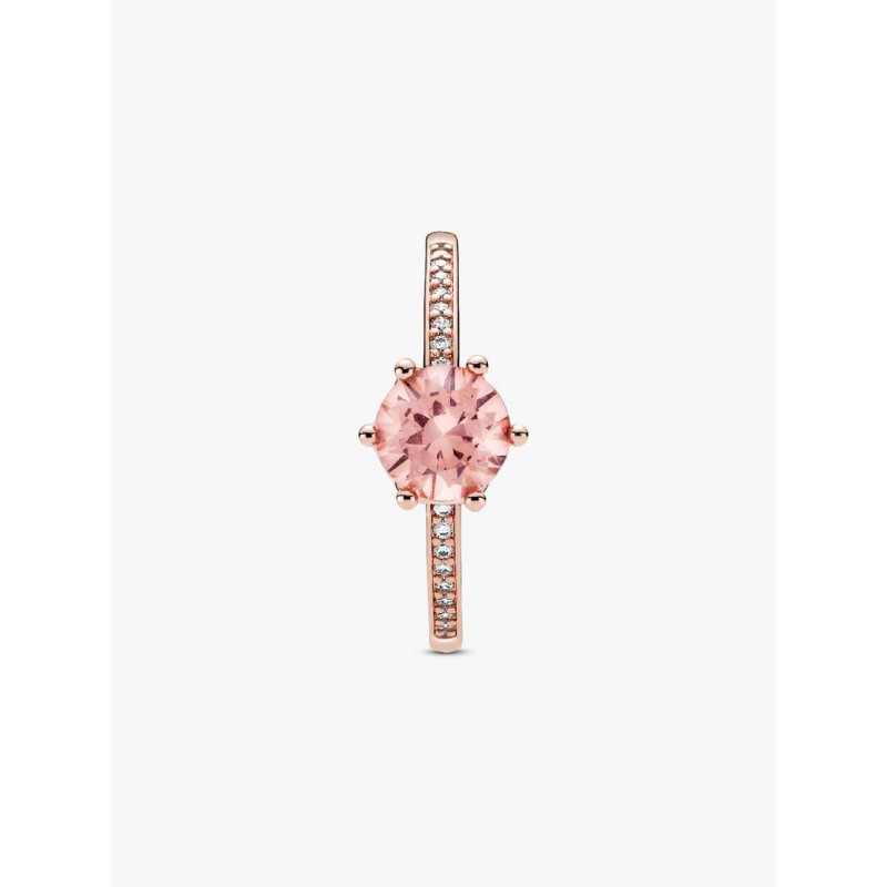 Crown Pandora Rose ring with blush pink crystal and clear cubic zircon