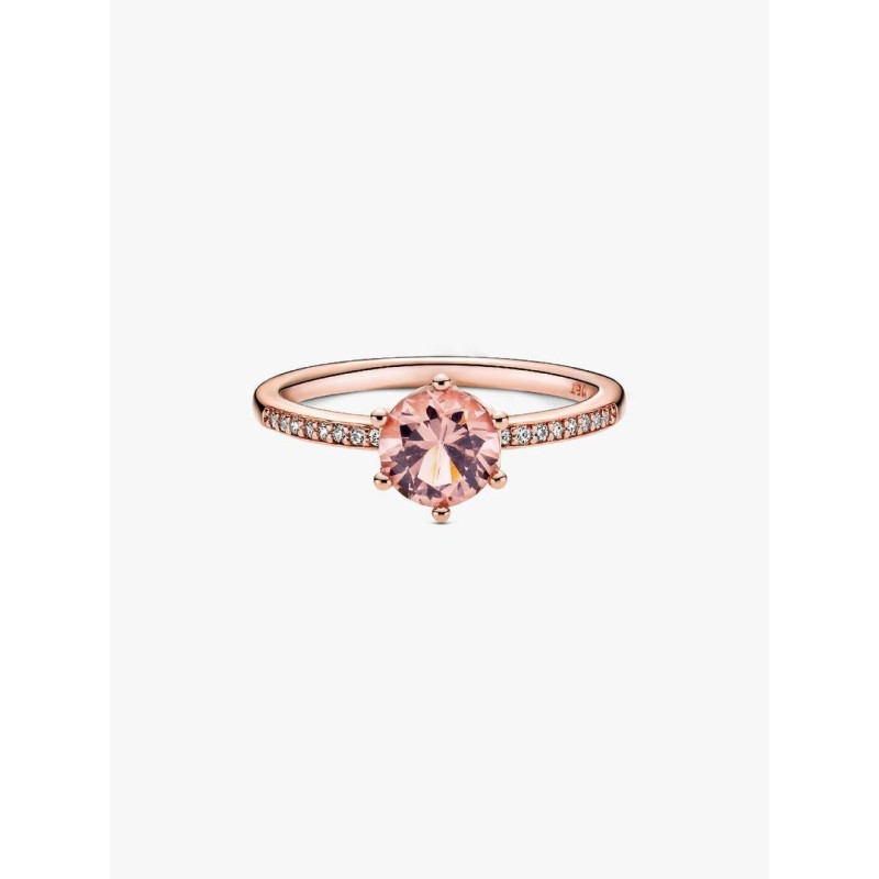 Crown Pandora Rose ring with blush pink crystal and clear cubic zircon