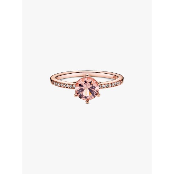 Crown Pandora Rose ring with blush pink crystal and clear cubic zircon