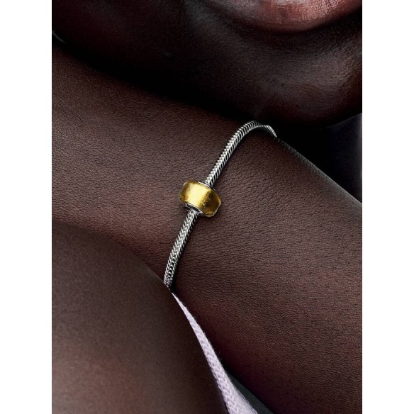 Sterling silver charm with transparent Murano glass and 24k gold foil