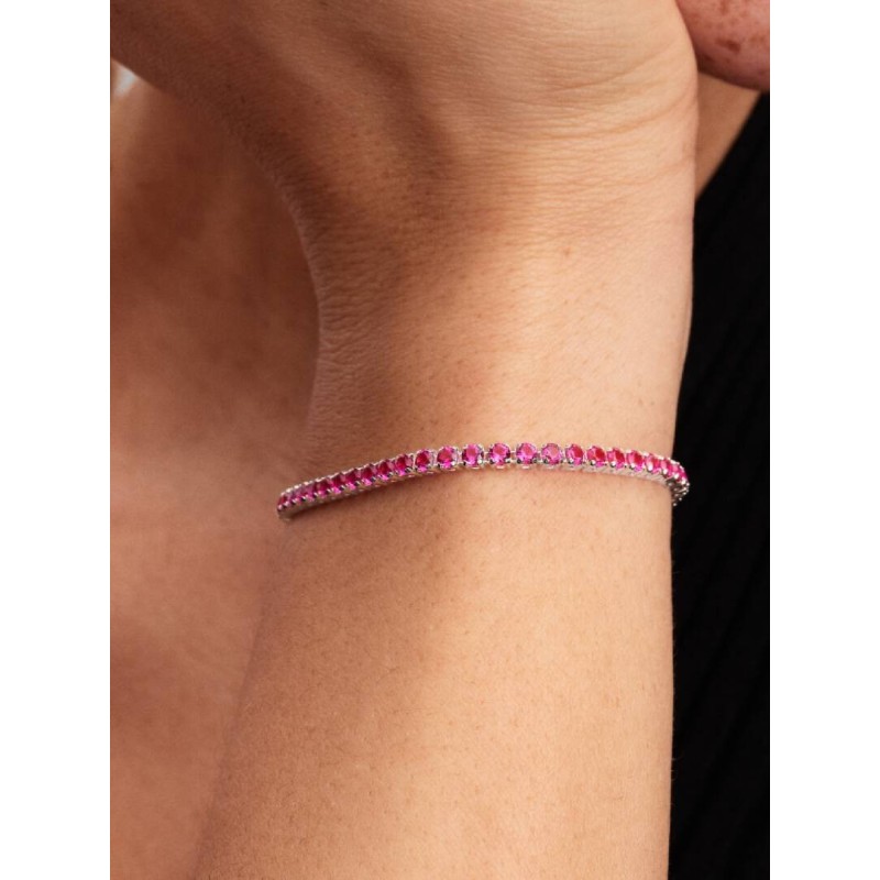 Sterling silver tennis bracelet with dark phlox pink crystal