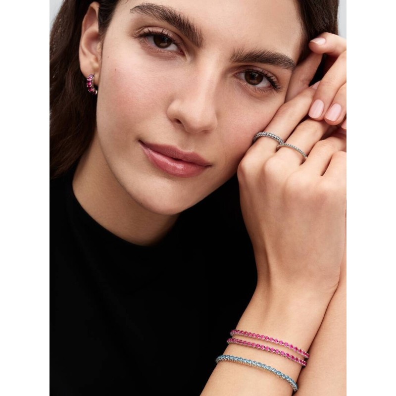 Sterling silver tennis bracelet with dark phlox pink crystal