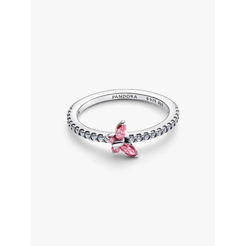 Butterfly sterling silver ring with clear cubic zirconia