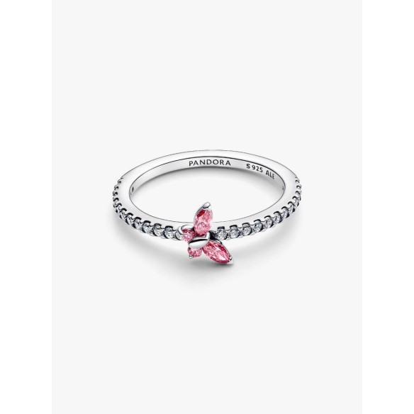 Butterfly sterling silver ring with clear cubic zirconia