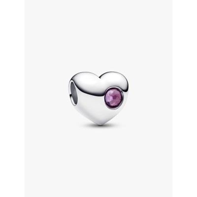 Engravable heart sterling silver charm with sweet grape purple crystal