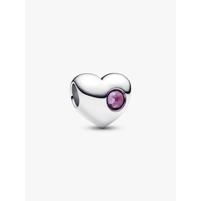 Engravable heart sterling silver charm with sweet grape purple crystal