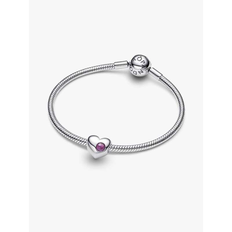 Engravable heart sterling silver charm with sweet grape purple crystal
