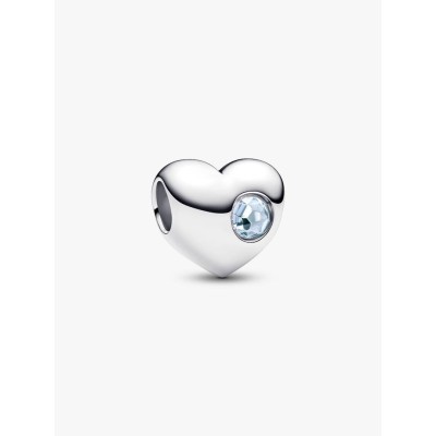 Engravable heart sterling silver charm with sea aqua blue crystal
