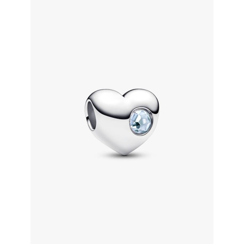 Engravable heart sterling silver charm with sea aqua blue crystal
