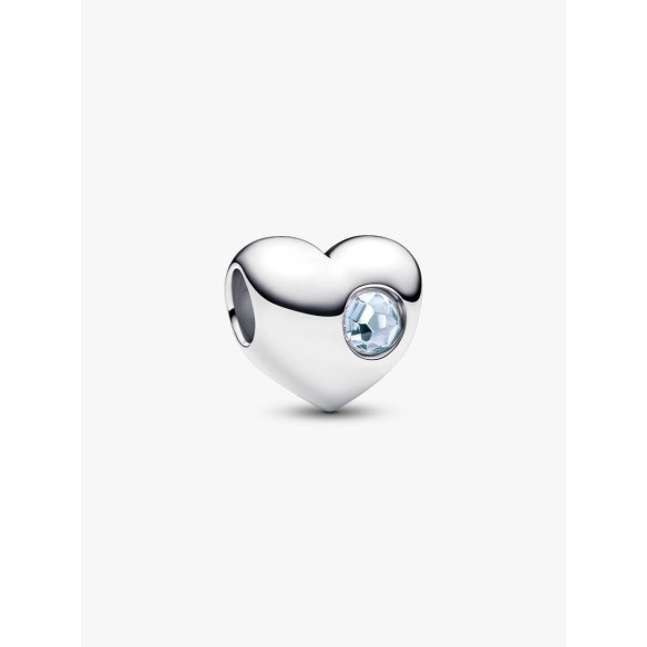 Engravable heart sterling silver charm with sea aqua blue crystal