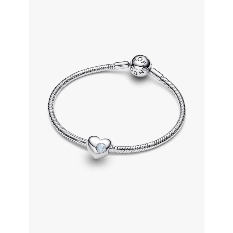 Engravable heart sterling silver charm with sea aqua blue crystal