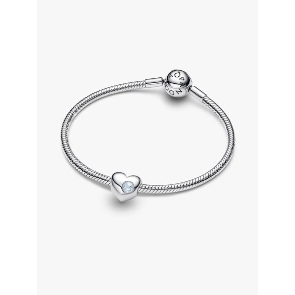 Engravable heart sterling silver charm with sea aqua blue crystal