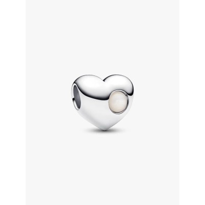 Engravable heart sterling silver charm with bioresin man-made mother o