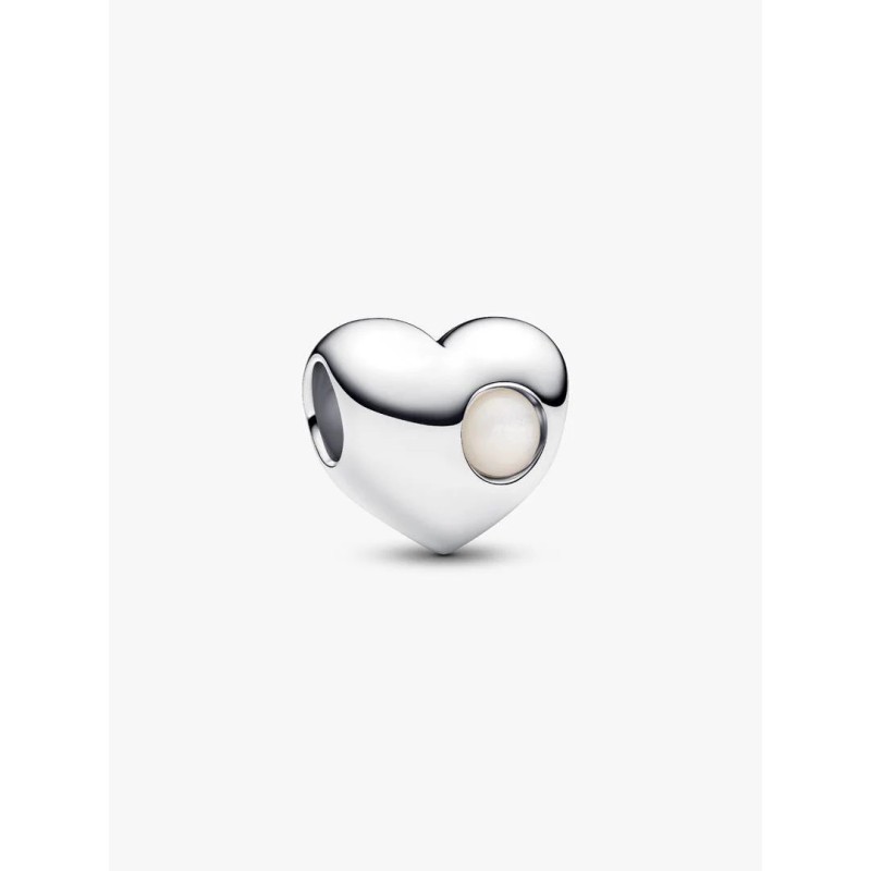 Engravable heart sterling silver charm with bioresin man-made mother o