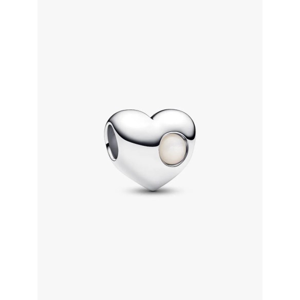 Engravable heart sterling silver charm with bioresin man-made mother o