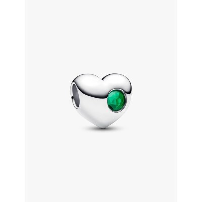 Engravable heart sterling silver charm with royal green crystal