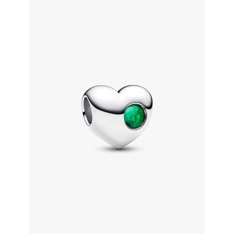 Engravable heart sterling silver charm with royal green crystal