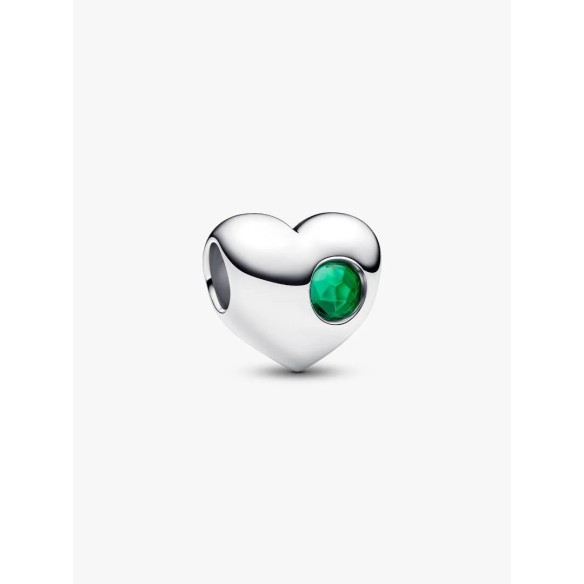 Engravable heart sterling silver charm with royal green crystal