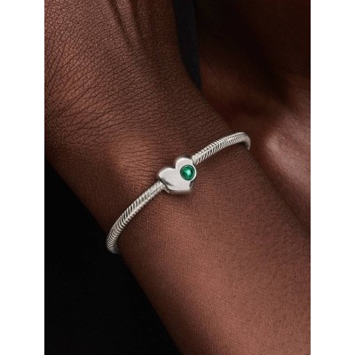 Engravable heart sterling silver charm with royal green crystal 2