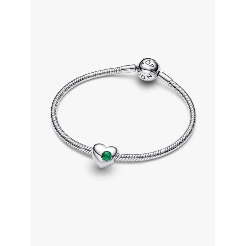 Engravable heart sterling silver charm with royal green crystal