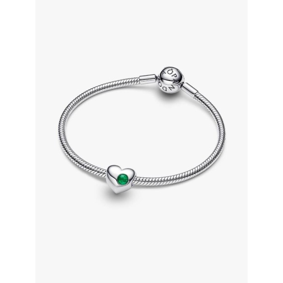 Engravable heart sterling silver charm with royal green crystal