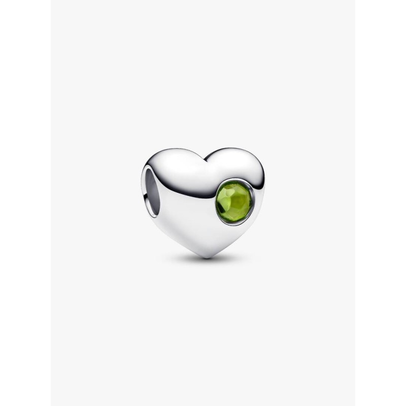 Engravable heart sterling silver charm with spring green crystal