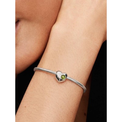 Engravable heart sterling silver charm with spring green crystal 2