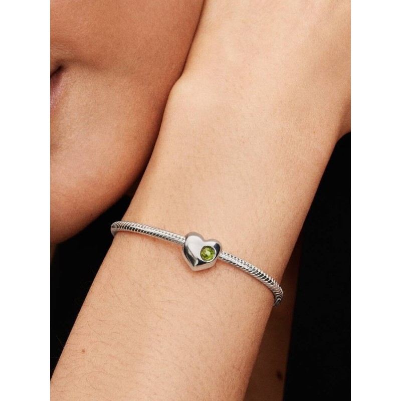 Engravable heart sterling silver charm with spring green crystal