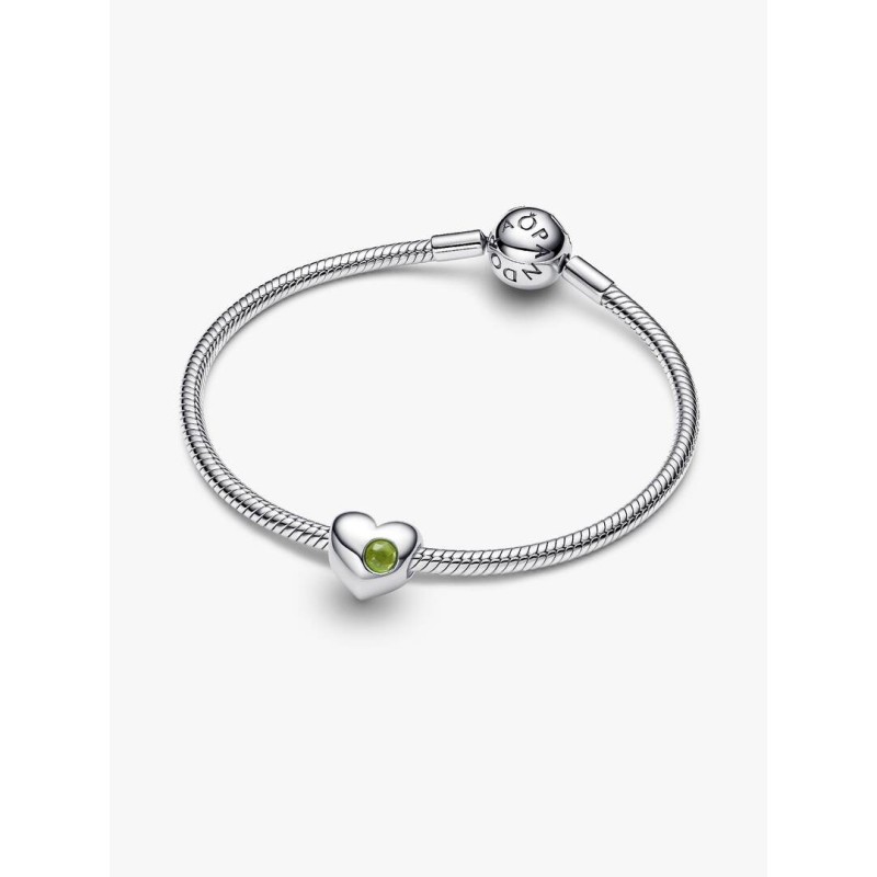 Engravable heart sterling silver charm with spring green crystal