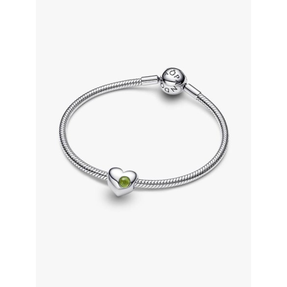 Engravable heart sterling silver charm with spring green crystal