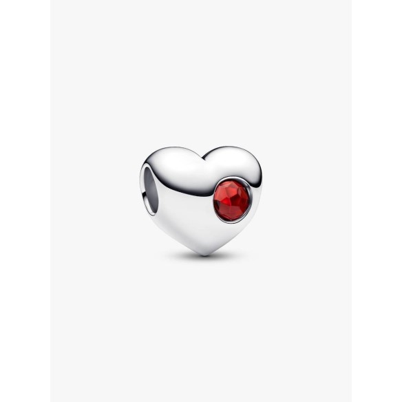 Engravable heart sterling silver charm with salsa red crystal