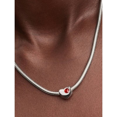 Engravable heart sterling silver charm with salsa red crystal 2