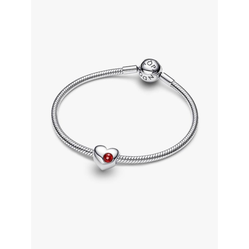 Engravable heart sterling silver charm with salsa red crystal