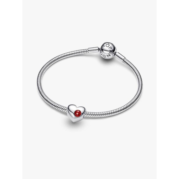 Engravable heart sterling silver charm with salsa red crystal