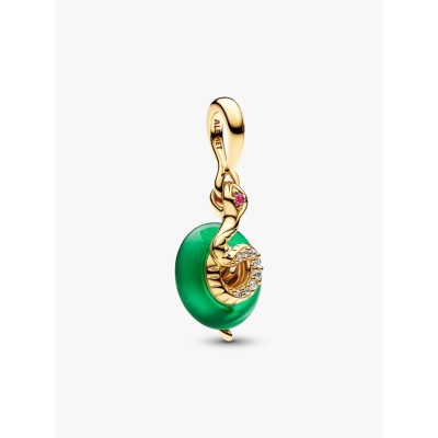 Snake 14k gold-plated dangle with red, clear cubic zirconia and green