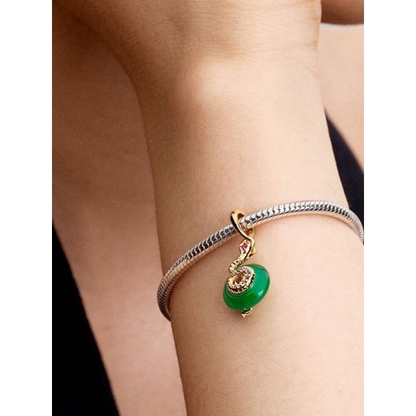 Snake 14k gold-plated dangle with red, clear cubic zirconia and green