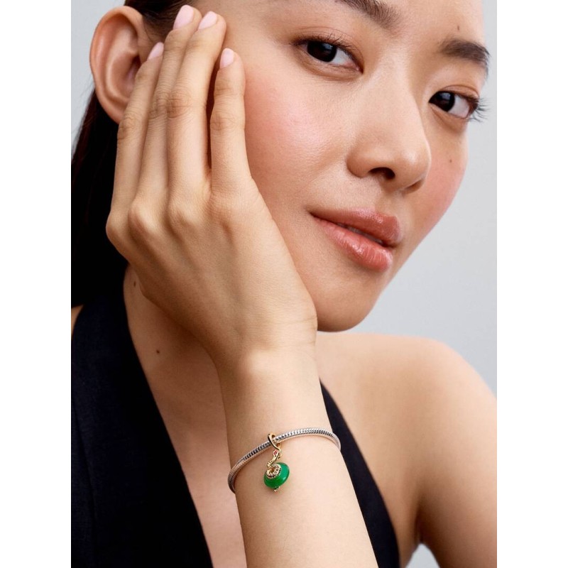 Snake 14k gold-plated dangle with red, clear cubic zirconia and green
