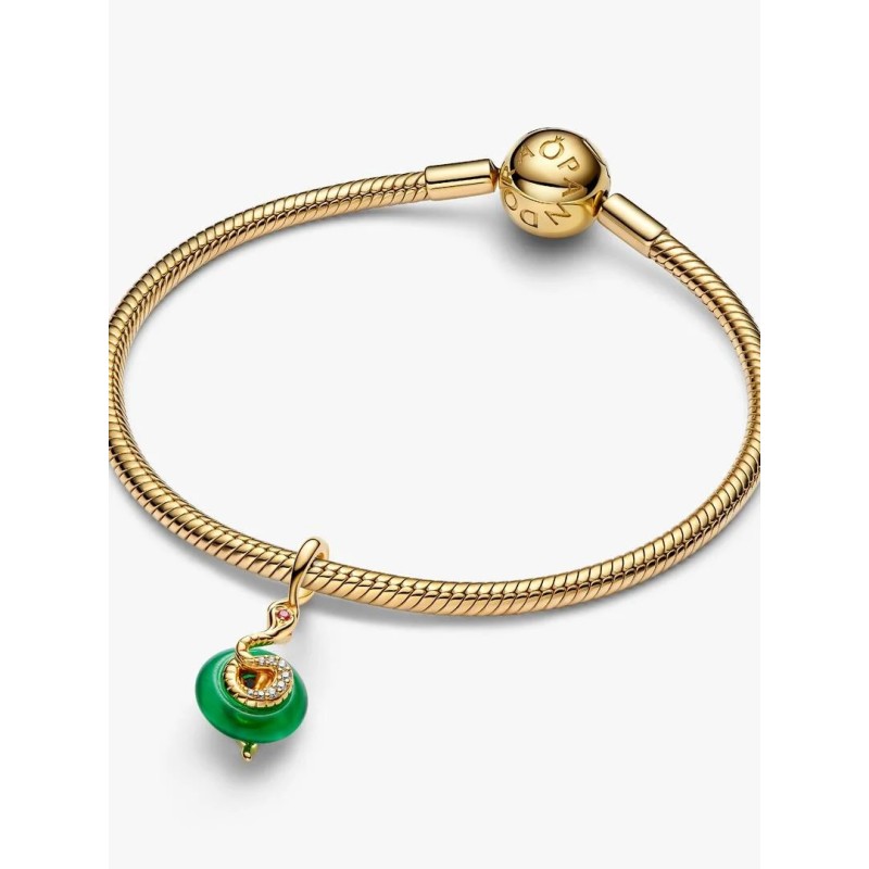 Snake 14k gold-plated dangle with red, clear cubic zirconia and green