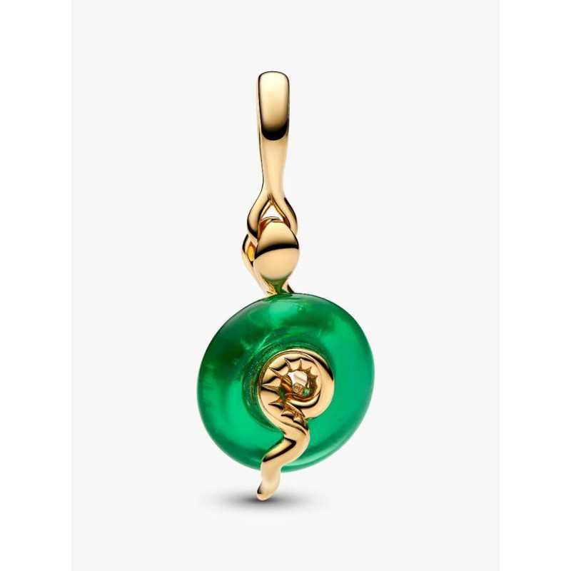 Snake 14k gold-plated dangle with red, clear cubic zirconia and green