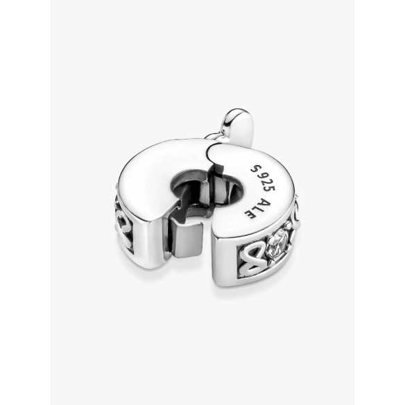 Infinity sterling silver clip with clear cubic zirconia and silicone g