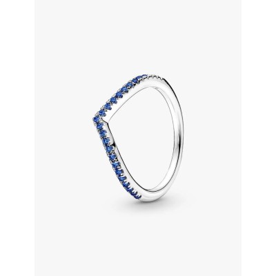 Wishbone sterling silver ring with stellar blue crystal