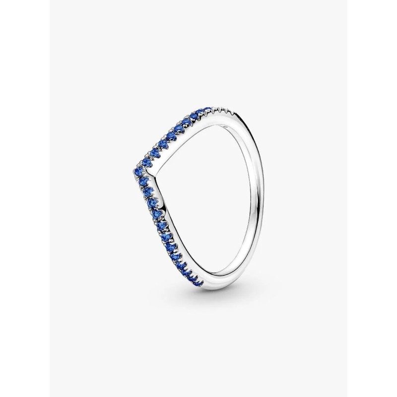 Wishbone sterling silver ring with stellar blue crystal