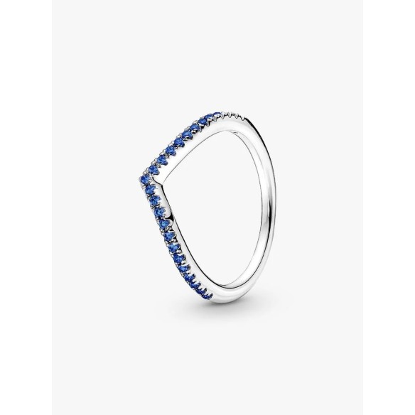Wishbone sterling silver ring with stellar blue crystal