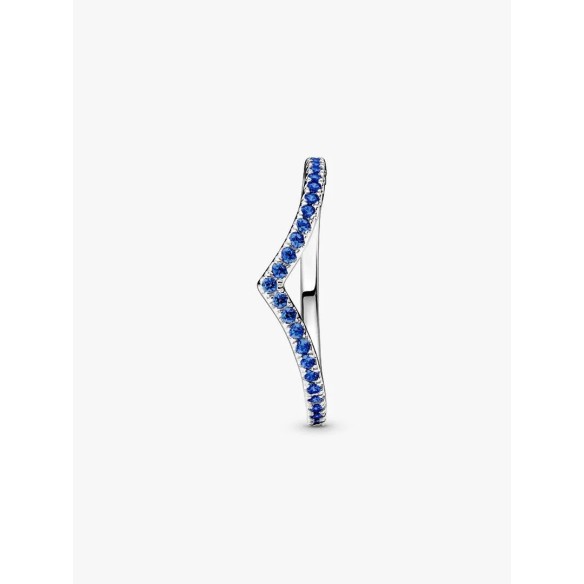 Wishbone sterling silver ring with stellar blue crystal