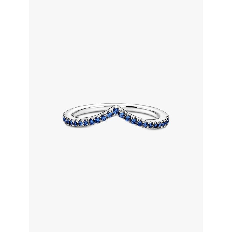 Wishbone sterling silver ring with stellar blue crystal