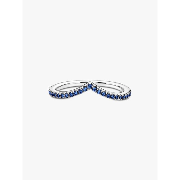 Wishbone sterling silver ring with stellar blue crystal