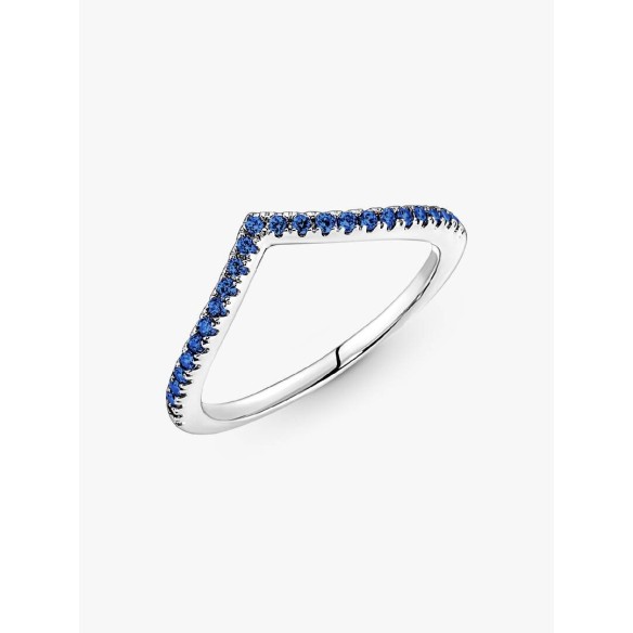 Wishbone sterling silver ring with stellar blue crystal