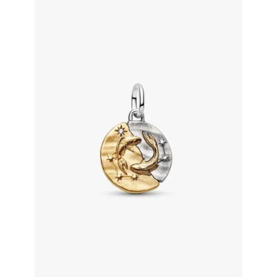 Pisces sterling silver and 14k gold-plated medallion with clear cubic